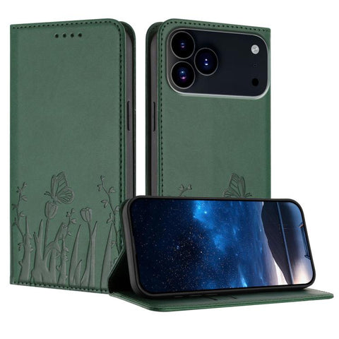 Tulips Butterfly Pattern Magnetic Vegan Leather Phone Case, For iPhone 18 Pro / 17 Pro, For iPhone 18 Pro Max / 17 Pro Max, For iPhone 17e / 16e, For iPhone 17
