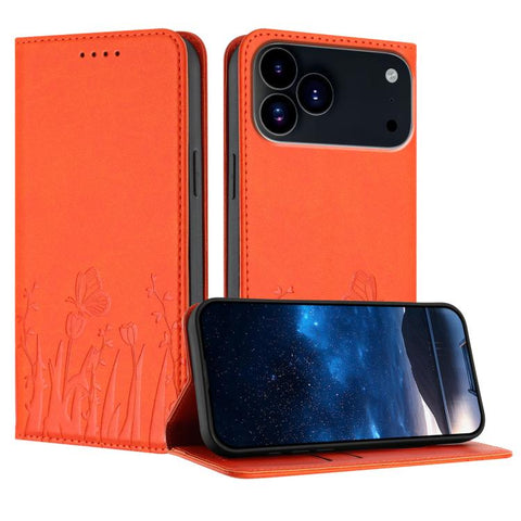Tulips Butterfly Pattern Magnetic Vegan Leather Phone Case, For iPhone 18 Pro / 17 Pro, For iPhone 18 Pro Max / 17 Pro Max, For iPhone 17e / 16e, For iPhone 17