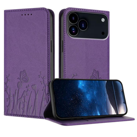 Tulips Butterfly Pattern Magnetic Vegan Leather Phone Case, For iPhone 18 Pro / 17 Pro, For iPhone 18 Pro Max / 17 Pro Max, For iPhone 17e / 16e, For iPhone 17