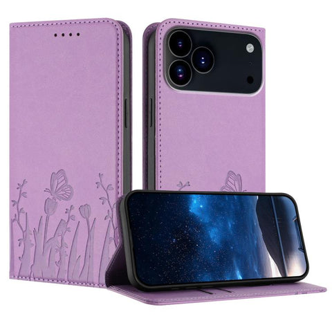 Tulips Butterfly Pattern Magnetic Vegan Leather Phone Case, For iPhone 18 Pro / 17 Pro, For iPhone 18 Pro Max / 17 Pro Max, For iPhone 17e / 16e, For iPhone 17