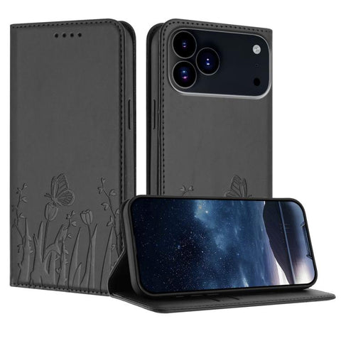 Tulips Butterfly Pattern Magnetic Vegan Leather Phone Case, For iPhone 18 Pro / 17 Pro, For iPhone 18 Pro Max / 17 Pro Max, For iPhone 17e / 16e, For iPhone 17
