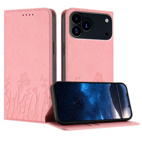 Tulips Butterfly Pattern Magnetic Vegan Leather Phone Case, For iPhone 18 Pro / 17 Pro, For iPhone 18 Pro Max / 17 Pro Max, For iPhone 17e / 16e, For iPhone 17