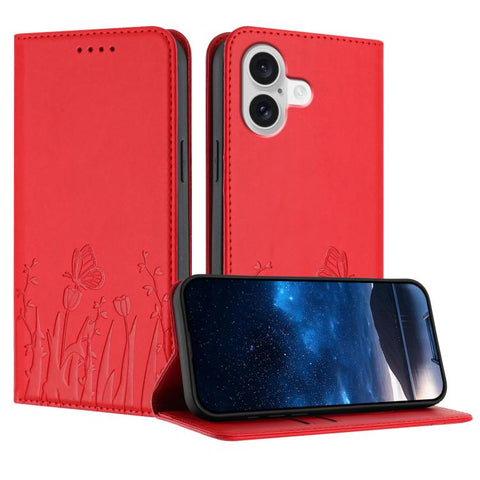 Tulips Butterfly Pattern Magnetic Vegan Leather Phone Case, For iPhone 18 Pro / 17 Pro, For iPhone 18 Pro Max / 17 Pro Max, For iPhone 17e / 16e, For iPhone 17