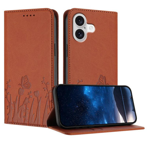 Tulips Butterfly Pattern Magnetic Vegan Leather Phone Case, For iPhone 18 Pro / 17 Pro, For iPhone 18 Pro Max / 17 Pro Max, For iPhone 17e / 16e, For iPhone 17