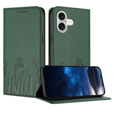 Tulips Butterfly Pattern Magnetic Vegan Leather Phone Case, For iPhone 18 Pro / 17 Pro, For iPhone 18 Pro Max / 17 Pro Max, For iPhone 17e / 16e, For iPhone 17