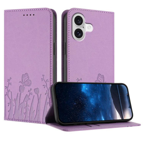 Tulips Butterfly Pattern Magnetic Vegan Leather Phone Case, For iPhone 18 Pro / 17 Pro, For iPhone 18 Pro Max / 17 Pro Max, For iPhone 17e / 16e, For iPhone 17