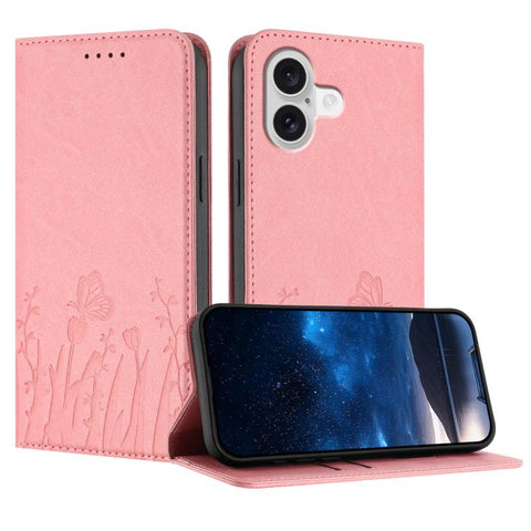 Tulips Butterfly Pattern Magnetic Vegan Leather Phone Case, For iPhone 18 Pro / 17 Pro, For iPhone 18 Pro Max / 17 Pro Max, For iPhone 17e / 16e, For iPhone 17