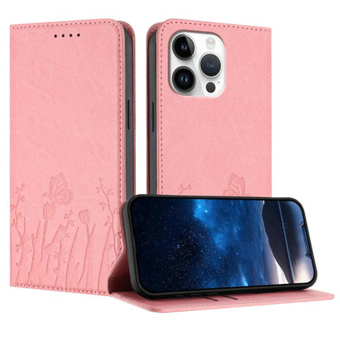 Tulips Butterfly Pattern Magnetic Vegan Leather Phone Case, For iPhone Air, For iPhone 16 Pro Max, For iPhone 16 Pro, For iPhone 16 Plus