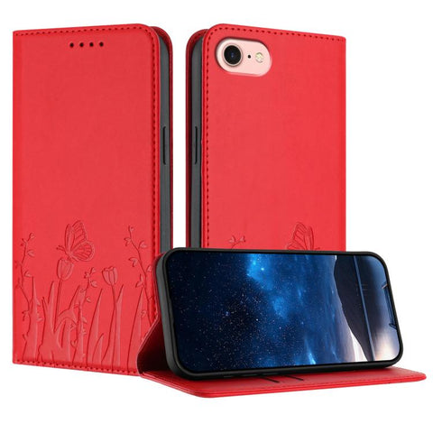 Tulips Butterfly Pattern Magnetic Vegan Leather Phone Case, For iPhone 18 Pro / 17 Pro, For iPhone 18 Pro Max / 17 Pro Max, For iPhone 17e / 16e, For iPhone 17