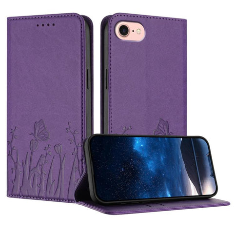 Tulips Butterfly Pattern Magnetic Vegan Leather Phone Case, For iPhone 18 Pro / 17 Pro, For iPhone 18 Pro Max / 17 Pro Max, For iPhone 17e / 16e, For iPhone 17