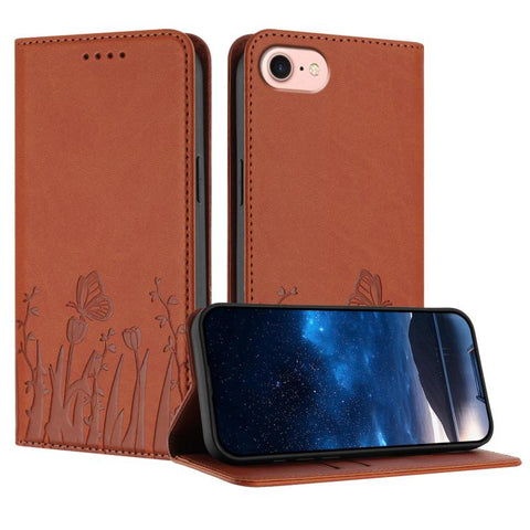 Tulips Butterfly Pattern Magnetic Vegan Leather Phone Case, For iPhone 18 Pro / 17 Pro, For iPhone 18 Pro Max / 17 Pro Max, For iPhone 17e / 16e, For iPhone 17