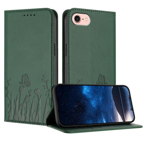 Tulips Butterfly Pattern Magnetic Vegan Leather Phone Case, For iPhone 18 Pro / 17 Pro, For iPhone 18 Pro Max / 17 Pro Max, For iPhone 17e / 16e, For iPhone 17