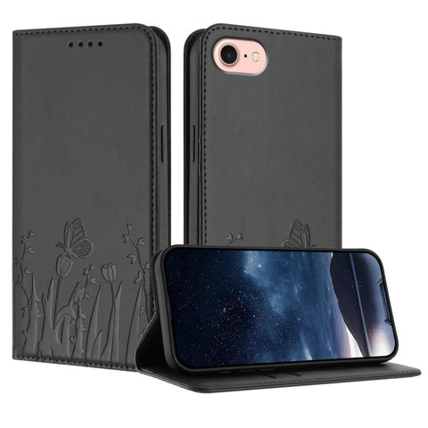 Tulips Butterfly Pattern Magnetic Vegan Leather Phone Case, For iPhone 18 Pro / 17 Pro, For iPhone 18 Pro Max / 17 Pro Max, For iPhone 17e / 16e, For iPhone 17