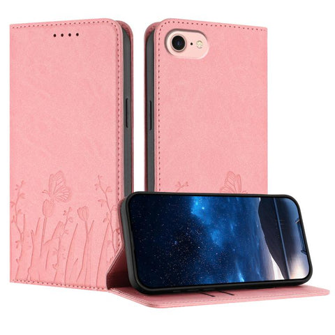 Tulips Butterfly Pattern Magnetic Vegan Leather Phone Case, For iPhone 18 Pro / 17 Pro, For iPhone 18 Pro Max / 17 Pro Max, For iPhone 17e / 16e, For iPhone 17