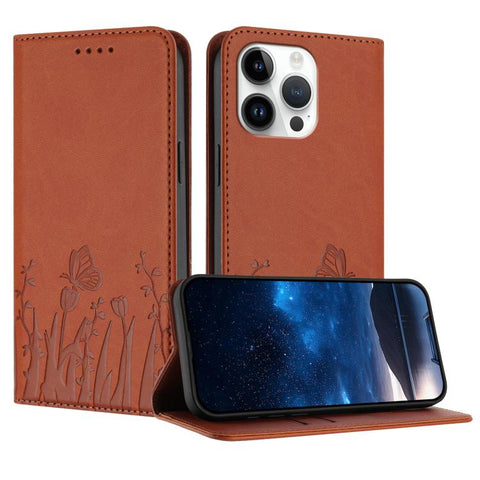 Tulips Butterfly Pattern Magnetic Vegan Leather Phone Case, For iPhone 16, For iPhone 15 Pro Max, For iPhone 15 Pro, For iPhone 15 Plus