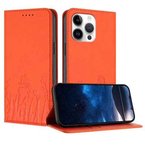 Tulips Butterfly Pattern Magnetic Vegan Leather Phone Case, For iPhone 16, For iPhone 15 Pro Max, For iPhone 15 Pro, For iPhone 15 Plus