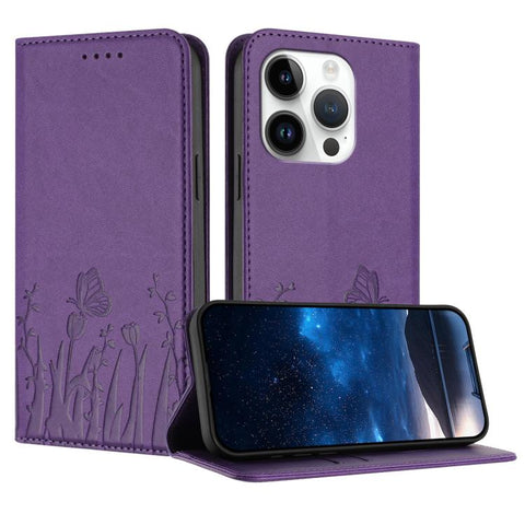 Tulips Butterfly Pattern Magnetic Vegan Leather Phone Case, For iPhone 16, For iPhone 15 Pro Max, For iPhone 15 Pro, For iPhone 15 Plus