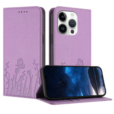 Tulips Butterfly Pattern Magnetic Vegan Leather Phone Case, For iPhone 16, For iPhone 15 Pro Max, For iPhone 15 Pro, For iPhone 15 Plus
