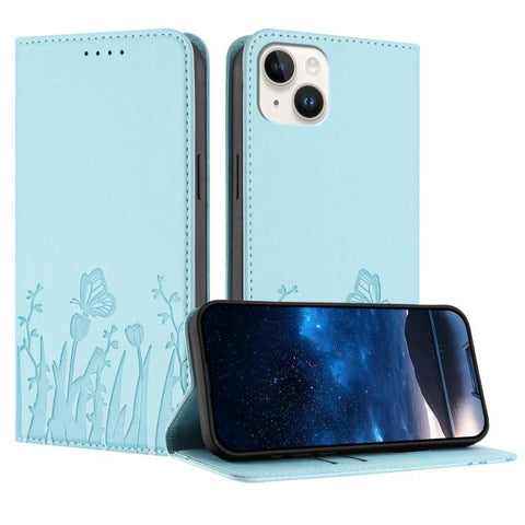 Tulips Butterfly Pattern Magnetic Vegan Leather Phone Case, For iPhone 16, For iPhone 15 Pro Max, For iPhone 15 Pro, For iPhone 15 Plus