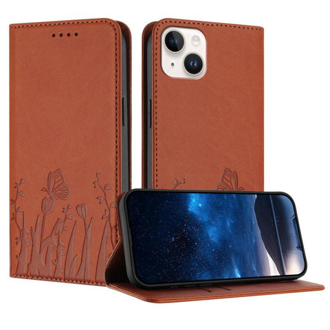 Tulips Butterfly Pattern Magnetic Vegan Leather Phone Case, For iPhone 16, For iPhone 15 Pro Max, For iPhone 15 Pro, For iPhone 15 Plus