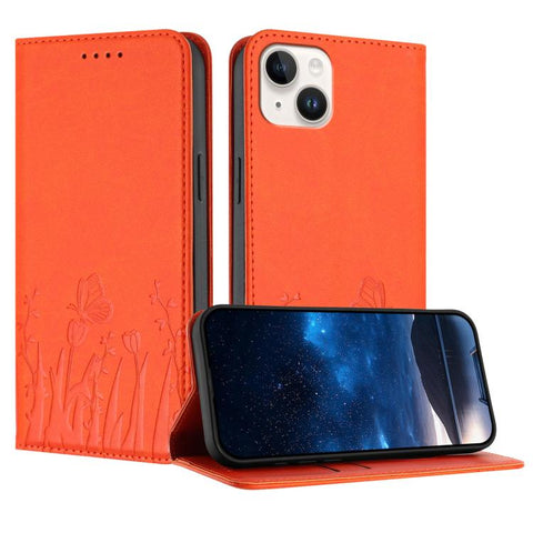 Tulips Butterfly Pattern Magnetic Vegan Leather Phone Case, For iPhone 16, For iPhone 15 Pro Max, For iPhone 15 Pro, For iPhone 15 Plus