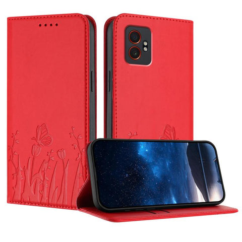Tulips Butterfly Pattern Magnetic Vegan Leather Phone Case, For Samsung Galaxy XCover7 Pro, For Samsung Galaxy XCover7, For Samsung Galaxy XCover6 Pro