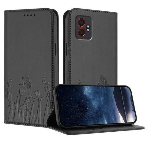 Tulips Butterfly Pattern Magnetic Vegan Leather Phone Case, For Samsung Galaxy XCover7 Pro, For Samsung Galaxy XCover7, For Samsung Galaxy XCover6 Pro