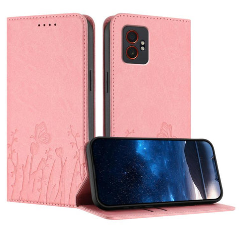 Tulips Butterfly Pattern Magnetic Vegan Leather Phone Case, For Samsung Galaxy XCover7 Pro, For Samsung Galaxy XCover7, For Samsung Galaxy XCover6 Pro