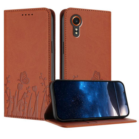 Tulips Butterfly Pattern Magnetic Vegan Leather Phone Case, For Samsung Galaxy XCover7 Pro, For Samsung Galaxy XCover7, For Samsung Galaxy XCover6 Pro