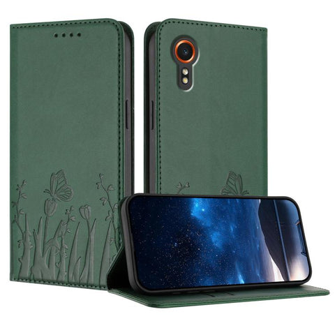 Tulips Butterfly Pattern Magnetic Vegan Leather Phone Case, For Samsung Galaxy XCover7 Pro, For Samsung Galaxy XCover7, For Samsung Galaxy XCover6 Pro