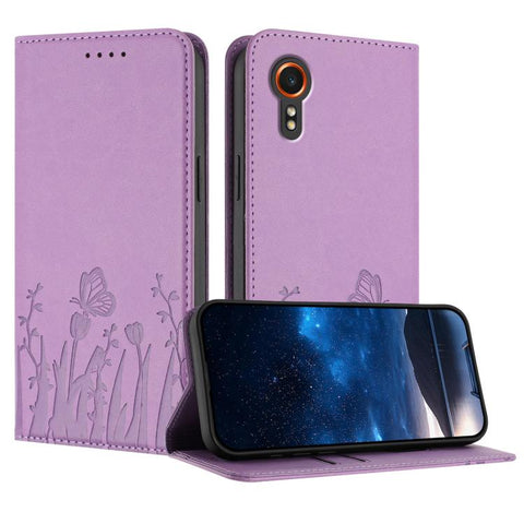 Tulips Butterfly Pattern Magnetic Vegan Leather Phone Case, For Samsung Galaxy XCover7 Pro, For Samsung Galaxy XCover7, For Samsung Galaxy XCover6 Pro