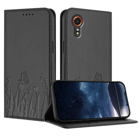 Tulips Butterfly Pattern Magnetic Vegan Leather Phone Case, For Samsung Galaxy XCover7 Pro, For Samsung Galaxy XCover7, For Samsung Galaxy XCover6 Pro