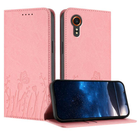 Tulips Butterfly Pattern Magnetic Vegan Leather Phone Case, For Samsung Galaxy XCover7 Pro, For Samsung Galaxy XCover7, For Samsung Galaxy XCover6 Pro