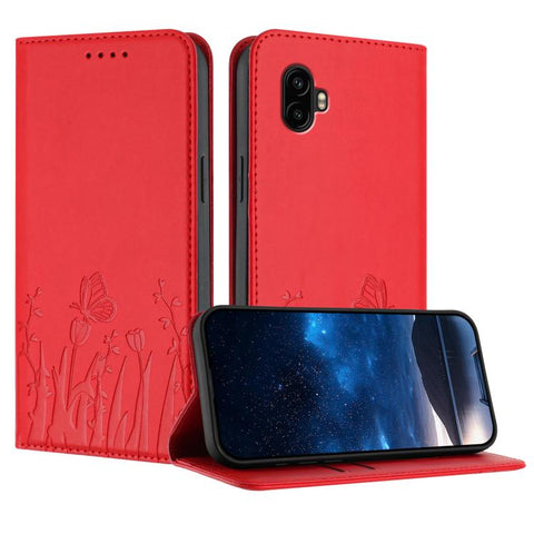 Tulips Butterfly Pattern Magnetic Vegan Leather Phone Case, For Samsung Galaxy XCover7 Pro, For Samsung Galaxy XCover7, For Samsung Galaxy XCover6 Pro