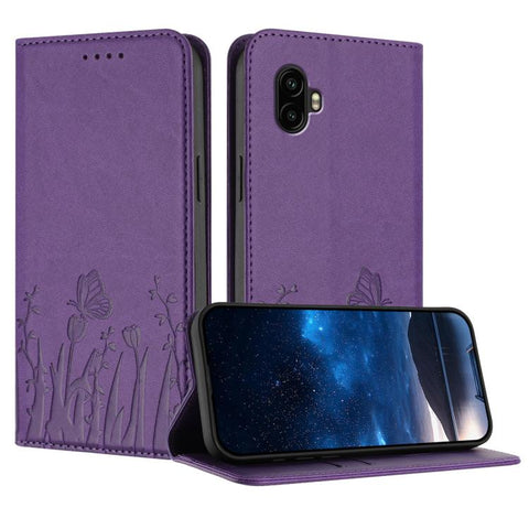 Tulips Butterfly Pattern Magnetic Vegan Leather Phone Case, For Samsung Galaxy XCover7 Pro, For Samsung Galaxy XCover7, For Samsung Galaxy XCover6 Pro