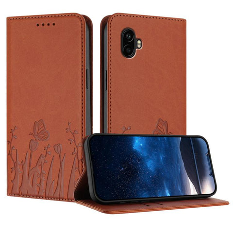 Tulips Butterfly Pattern Magnetic Vegan Leather Phone Case, For Samsung Galaxy XCover7 Pro, For Samsung Galaxy XCover7, For Samsung Galaxy XCover6 Pro
