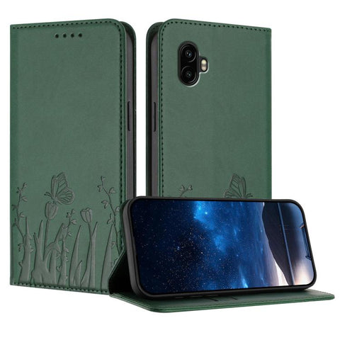 Tulips Butterfly Pattern Magnetic Vegan Leather Phone Case, For Samsung Galaxy XCover7 Pro, For Samsung Galaxy XCover7, For Samsung Galaxy XCover6 Pro