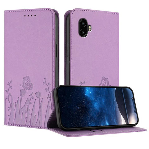 Tulips Butterfly Pattern Magnetic Vegan Leather Phone Case, For Samsung Galaxy XCover7 Pro, For Samsung Galaxy XCover7, For Samsung Galaxy XCover6 Pro