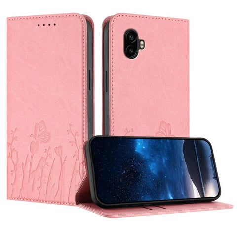 Tulips Butterfly Pattern Magnetic Vegan Leather Phone Case, For Samsung Galaxy XCover7 Pro, For Samsung Galaxy XCover7, For Samsung Galaxy XCover6 Pro