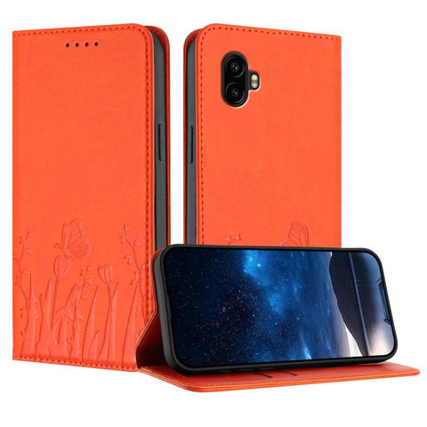 Tulips Butterfly Pattern Magnetic Vegan Leather Phone Case, For Samsung Galaxy XCover7 Pro, For Samsung Galaxy XCover7, For Samsung Galaxy XCover6 Pro