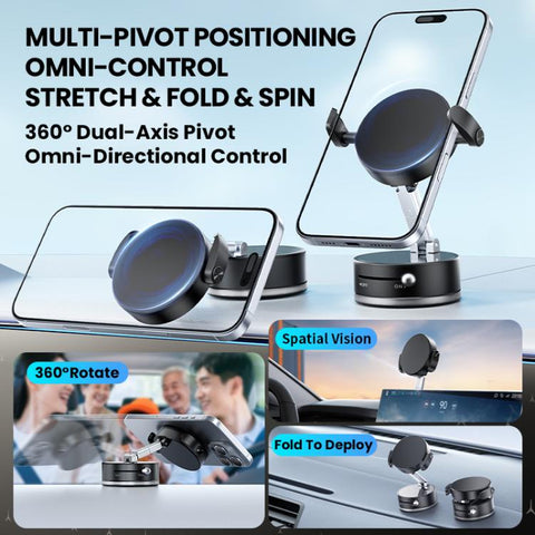 A9 Pro Foldable Clamp-type Nano Vacuum Magnetic 360-degree Rotation Car Phone Holder, A9 Pro (Black), A9 Pro (White)