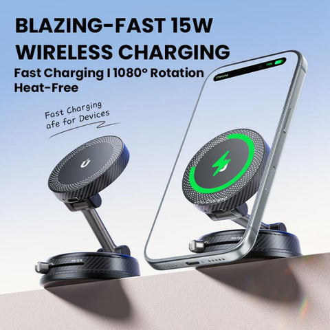 A14 Foldable Vacuum Strong Magnetic Car Wireless Charger Phone Holder, A14 (Black), A14 (Orange)
