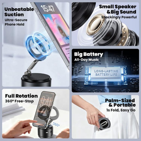 A5 Multifunctional Magnetic Phone Holder Bluetooth Speaker, A5 (Black), A5 (Dark Blue)