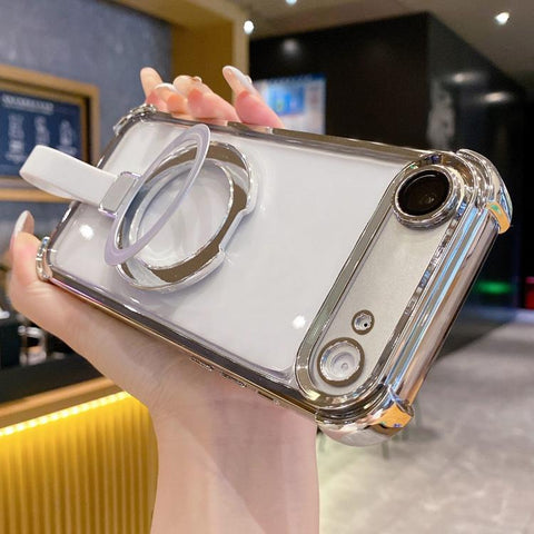 Crystal Shield Ring Holde TPU + Acrylic Magnetic Phone Case, For iPhone 17 Pro Max, For iPhone 17 Pro, For iPhone 17, For iPhone Air, For iPhone 16 Pro Max, For iPhone 16 Pro