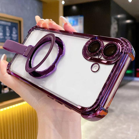 Crystal Shield Ring Holde TPU + Acrylic Magnetic Phone Case, For iPhone 16 Plus, For iPhone 16, For iPhone 15 Pro Max, For iPhone 15 Pro, For iPhone 15 Plus, For iPhone 15