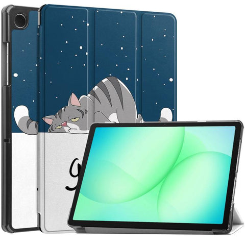Custer Painted 3-Fold Holder Leather Smart Tablet Case, For Samsung Galaxy Tab A11+ / A9+