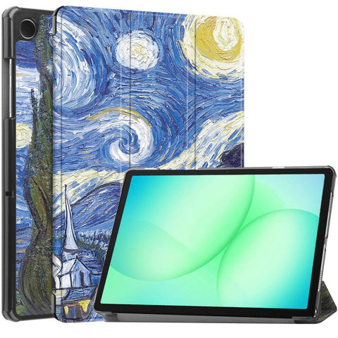 Custer Painted 3-Fold Holder Leather Smart Tablet Case, For Samsung Galaxy Tab A11+ / A9+