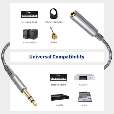 6.35mm 1/4 inch TRS Male to Female Stereo Extension Cable, 2m, 3m, 4.5m, 6m