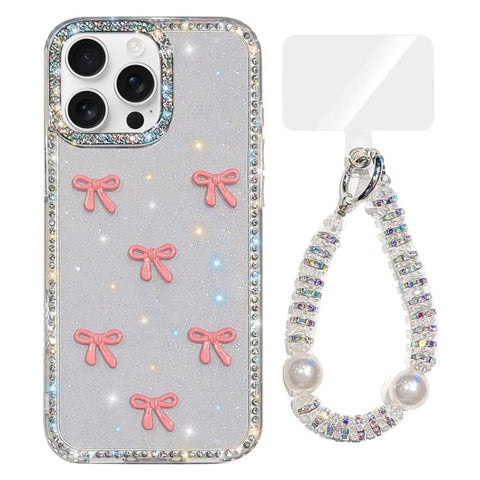 Sparkling IMD Colorful Bow Phone Case with Bracelet, For iPhone 13 Pro, For iPhone 13