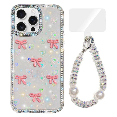 Sparkling IMD Colorful Bow Phone Case with Bracelet, For iPhone 13 Pro, For iPhone 13